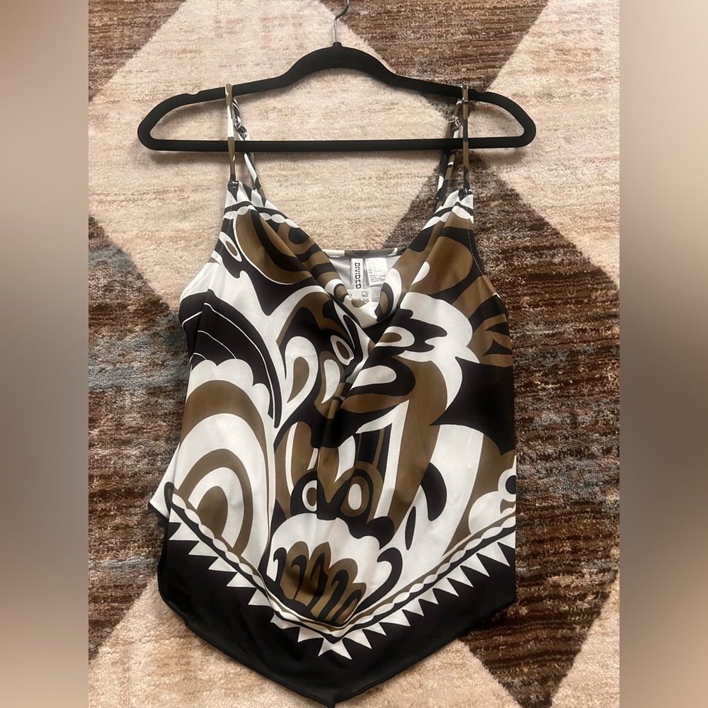 Satin Print Cowl Neck Camisole in Olive Green, Brown, Black & White